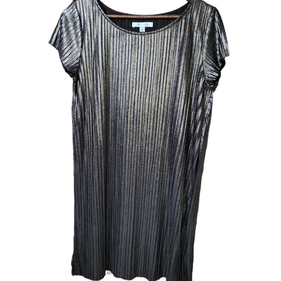 Womens Metallic Silver & Black Ribbed Swing Dress/ Size Small / EUC - Picture 2 of 5